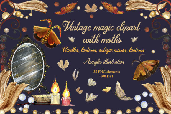 Download Vintage Magic Clipart with Moths. Candle - Premium Resources