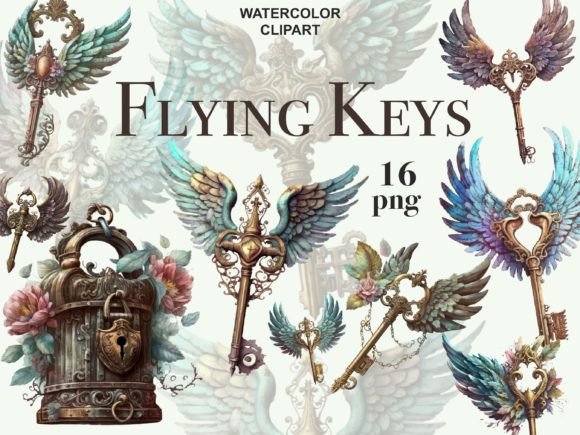 Download Flying Key and Padlock Magic Clipart - Premium Bundle