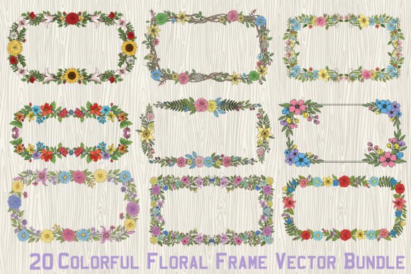 Download 20 Colorful Floral Frame Vector Bundle - Floral frame vector Collection