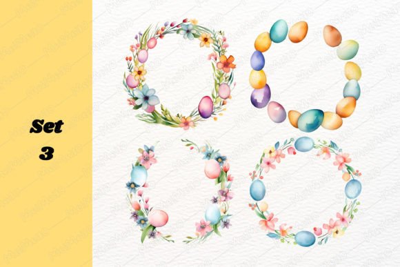 Download Watercolor Easter Egg Flower Frame Set - Watercolor easter Collection