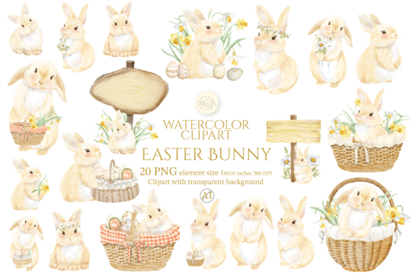 Download Watercolor Easter Bunny Clipart Set - Watercolor easter Collection